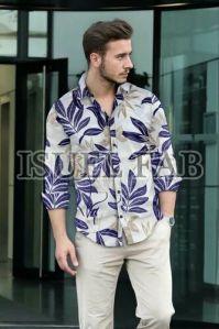 Mens Leaf Printed Cotton Shirt