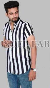 Mens Lycra Striped Half Sleeve Shirt