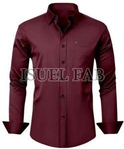 Mens Maroon Plain Cotton Shirt