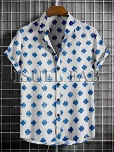 Mens White Printed Casual Half Sleeve Shirt