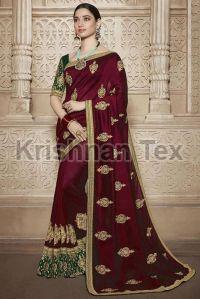 Ladies Maroon Velvet Embroidered Sarees