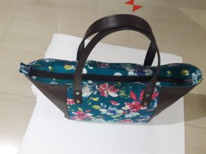 Ladies Printed Leather Canvas Tote Bag