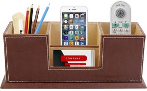 Brown Leatherette Desk Organizer 