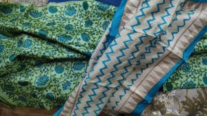 Handloom tassar silk hand block print suit