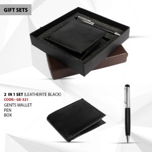 2-in-1  Set (Leatherite Black) Gent Wallet with Pen