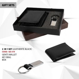 2-in-1  Set (Leather Black) Gent Wallet with Key Ring