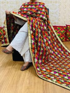 Embroidered Chinon Phulkari Dupatta