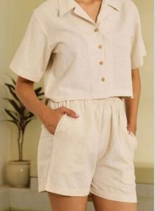 Ladies Cotton Shirt Shorts Set