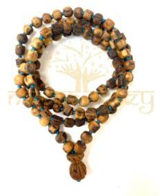 Hand-Knotted 108-Bead Sacred 6mm & 8mm Tulsi Wood Hand-Carved Rough Beads Japa Mala Meditation