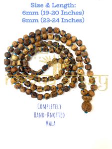 Hand-Knotted 108-Bead Sacred 6mm &AMP;AMP;AMP; 8mm Tulsi Wood Hand-Carved Rough Beads Japa Mala Meditation