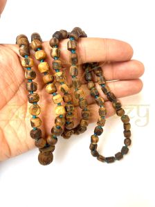 Hand-Knotted 108-Bead Sacred 6mm &AMP;AMP;AMP; 8mm Tulsi Wood Hand-Carved Rough Beads Japa Mala Meditation
