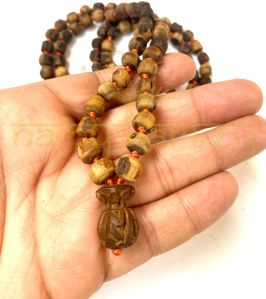 Hand-Knotted 108-Bead Sacred 6mm &AMP;AMP;AMP; 8mm Tulsi Wood Hand-Carved Rough Beads Japa Mala Meditation