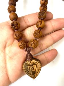 Tulsi Radha Carved Neccompletely Handmade, 54 Tulsi Wood Radha Carved Neck-beak-beads Mala Necklace With Hand-Knotted Macrame Finished Tulsi Mala
