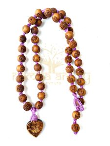 Tulsi Radha Carved Neccompletely Handmade, 54 Tulsi Wood Radha Carved Neck-beak-beads Mala Necklace With Hand-Knotted Macrame Finished Tulsi Mala