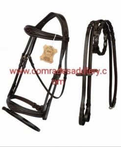 Genuine Leather Horse Bridle Havana Color With Braided Reins