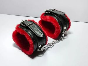 Synthetic Leather Red Leather Handcuffs Toys