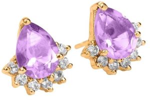 925 Sterling Silver Certified Amethyst Pear Shaped Stud Earrings