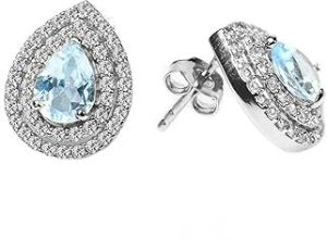 925 Sterling Silver Certified Blue Topaz Pear Shaped Stud Earrings