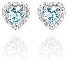 925 Sterling Silver Heart Sky Blue Topaz Earrings