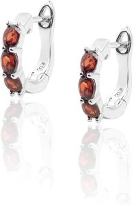 925 Sterling Silver Oval Garnet Earrings