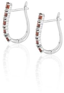 925 Sterling Silver Oval Garnet Earrings with White CZ