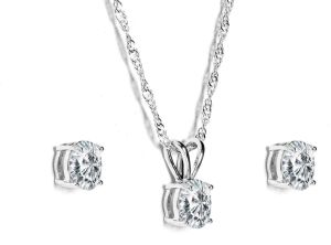 Brilliant Cut Solitaire Pendant and Earrings Set