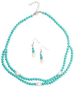 Double Layer Genuine Turquoise and Pearl Necklace Set