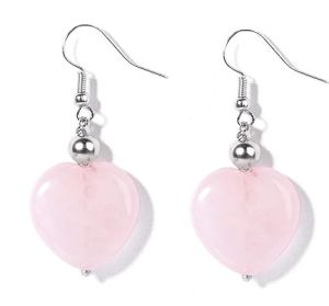 Heart Shaped Rose Quartz Dangle Earrings