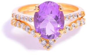 Ladies 925 Sterling Silver Amethyst Oval Gemstone Ring