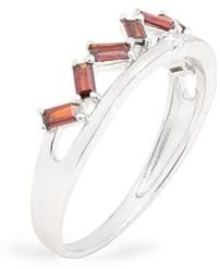 Ladies 925 Sterling Silver Baguette Garnet Ring