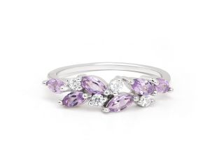 Ladies 925 Sterling Silver Marquise Amethyst Ring