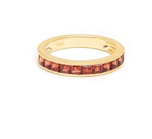 Ladies 925 Sterling Silver Square Garnet Gold Plated Ring