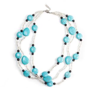 Multilayer Genuine Turquoise and Black Onyx Statement Necklace