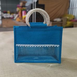 Blue Jute Bag With Window