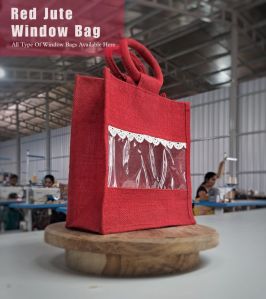 Red Jute Gift Bag with Window