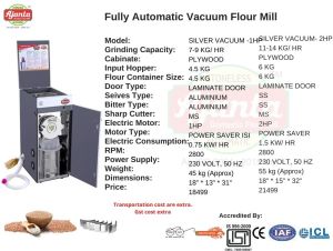 1 HP Modular Vaccum Flour Mill Machine