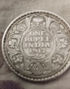 1917 One Rupees George V King Emperor Silver Coin