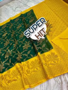 Banarasi Dyeable Semi Dupion Silk Printed Saree