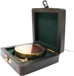 Maritime Solid Brass Pocket Sundial Compass with Wooden Box