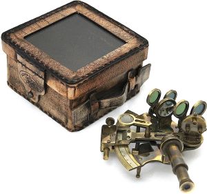 Solid Brass Sextant With Glass Leather Case