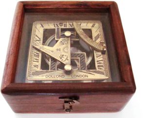 Solid Brass Sundial Compass - Square Sundial Compass Wooden Box