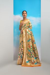 AF278 Ladies Yellow Zari Woven Banarasi Silk Paithani Saree with Blouse