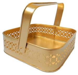 Indo Art Collection SQUARE BASKET IRON METAL ,GOLD COLOR BASKET