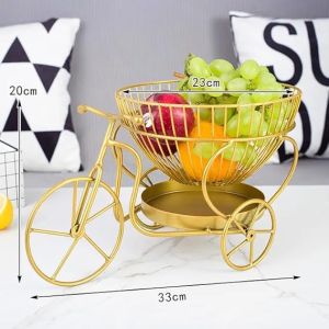 Indo Art Collection Stainless Steel Multi-Layer Desktop Fruit Storage Basket Decor Bicycle Shaped