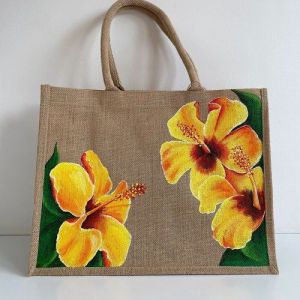 Miraal Jute Exports' Floral Printed Eco-Friendly Tote Bag Custom Logo and Flower Pattern for Gifts