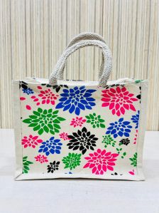 Printed Cotton Canvas Bag With Zipper Lock