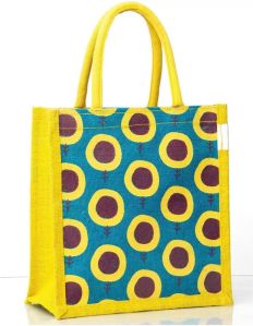 Printed jute shopping bag in multiple design with multiple colours