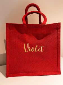 Red Jute Bag Embroidery Design Inner Coated Fabric Woven Material Handled Ladies Gifts Promotions