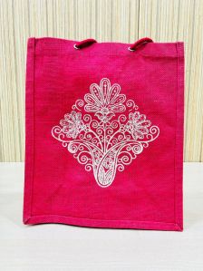 Reusable Logo Durable Laminated 100% Jute Tote Bag for Gift With Long Cotton handle