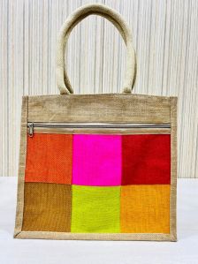 Stylish and Trendy Multi-Colour Jute Zip Hand Bag